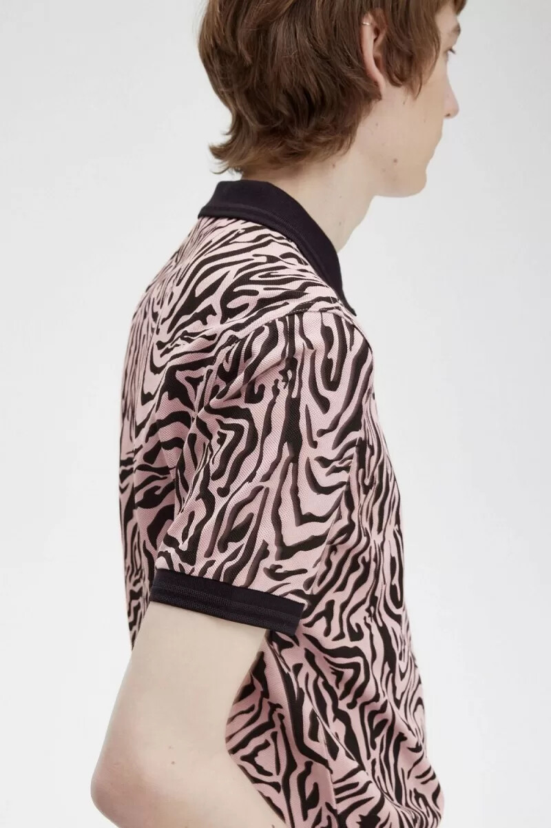 fred perry zebra print herrskjorta dusty rose pink