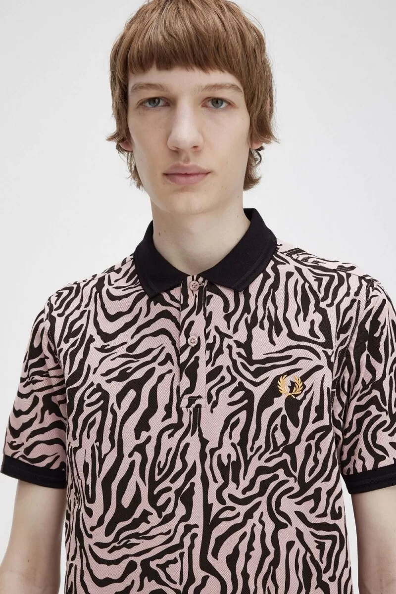 fred perry zebra print herrskjorta dusty rose pink