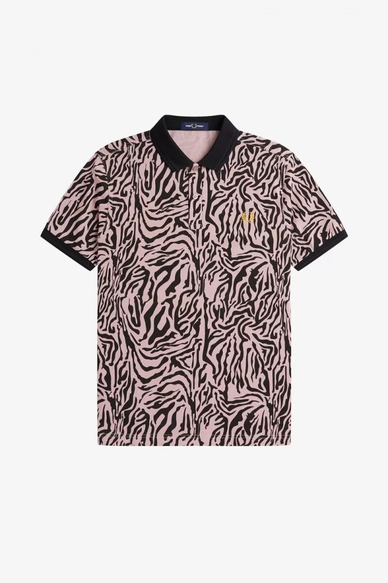 fred perry zebra print herrskjorta dusty rose pink