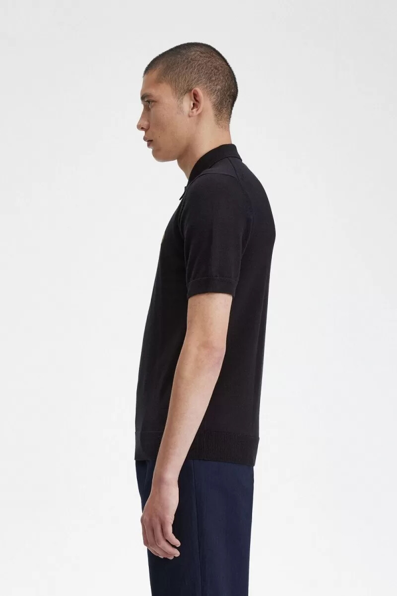 fred perry klassisk stickad herrskjorta marinblå