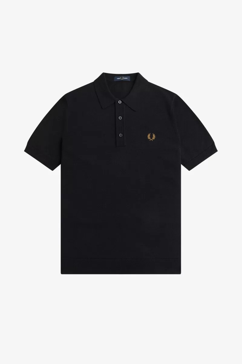 fred perry klassisk stickad herrskjorta marinblå
