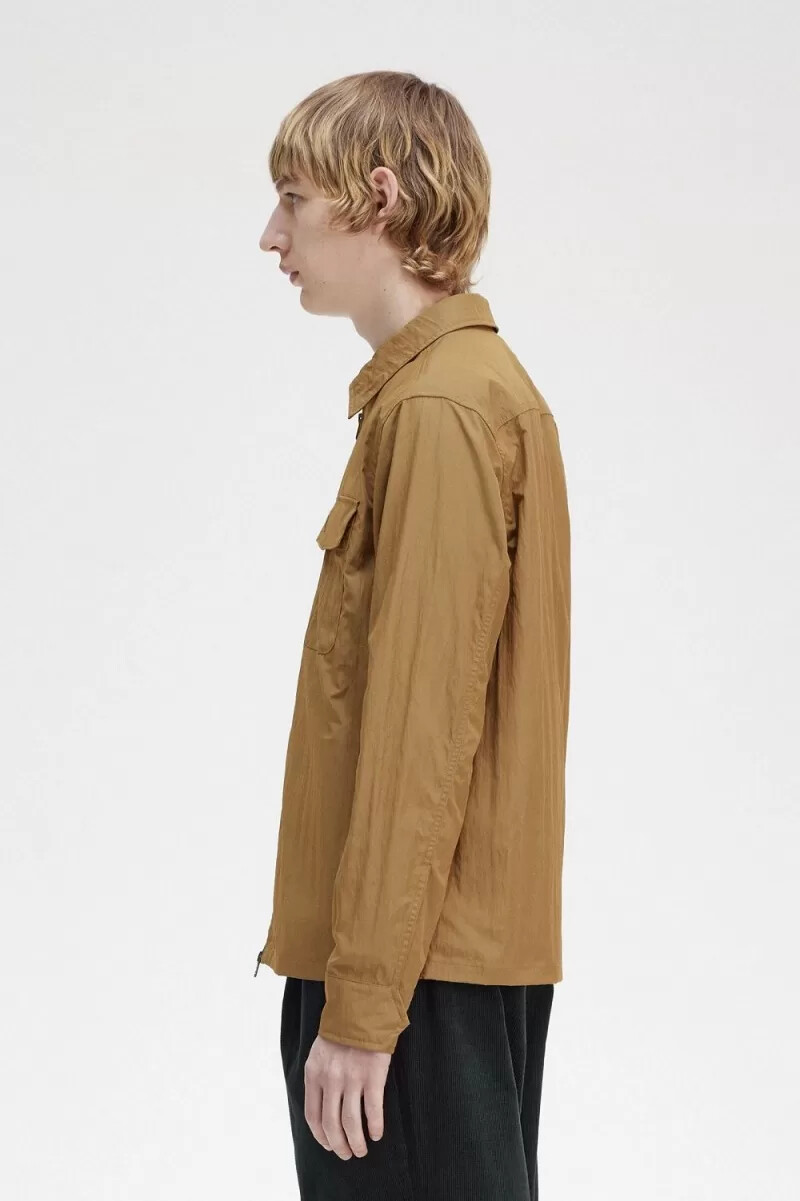 fred perry lätt herrskjorta med dragkedja brun