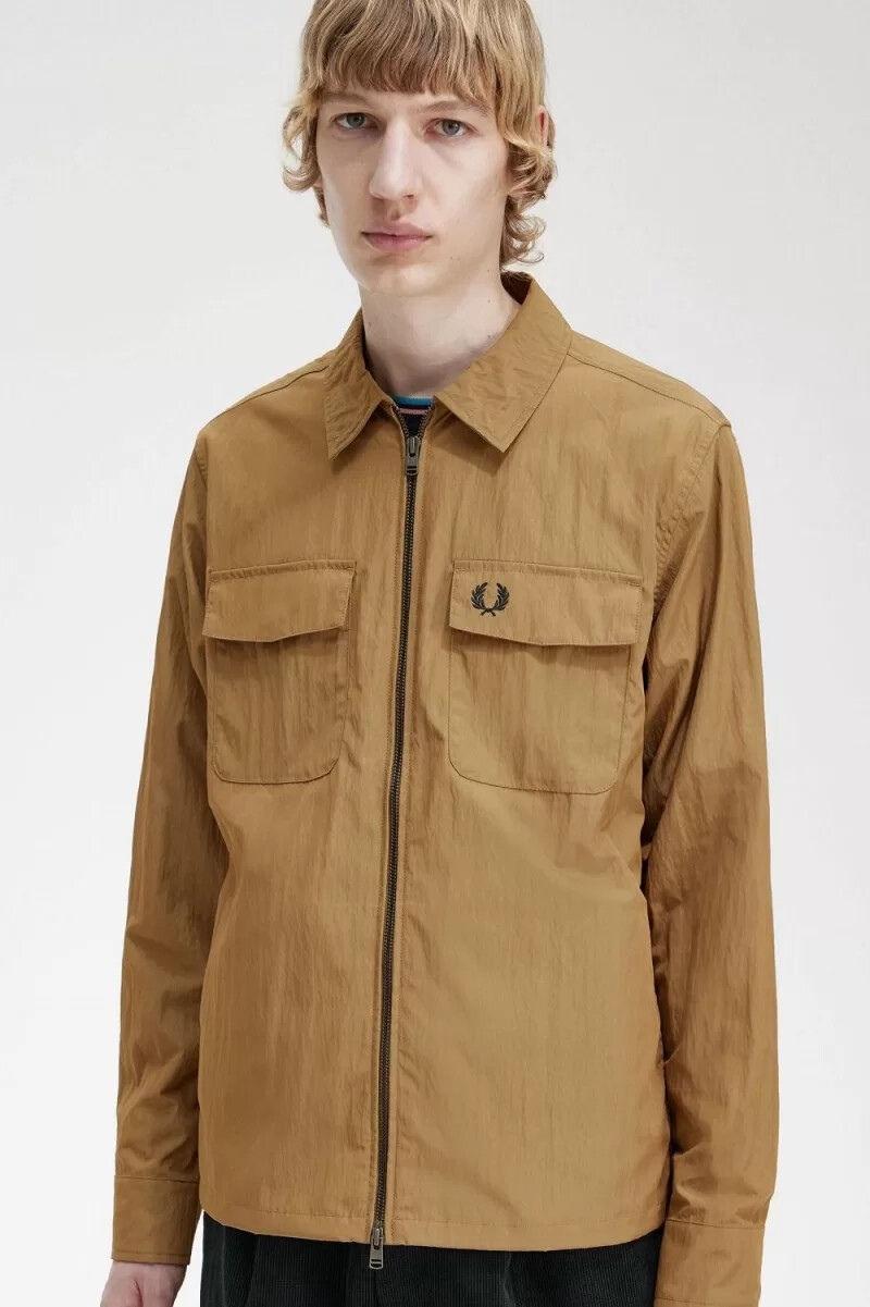 fred perry lätt herrskjorta med dragkedja brun