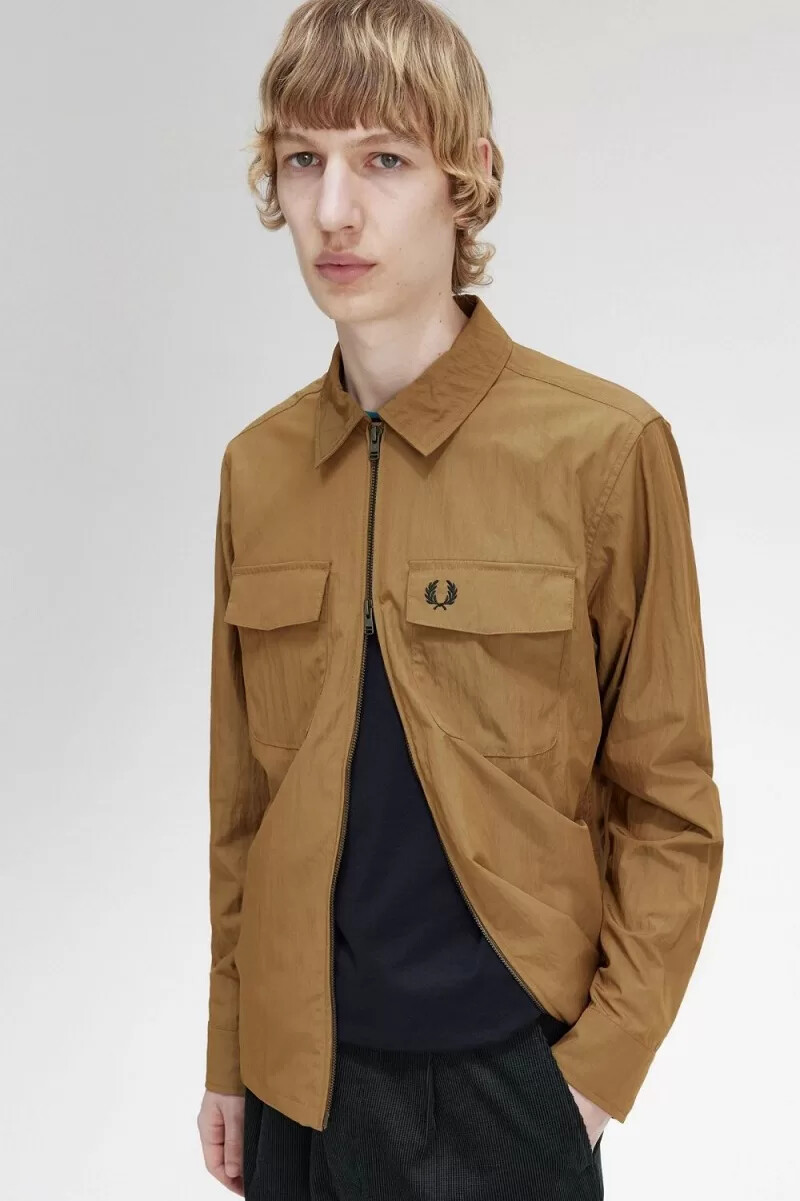 fred perry lätt herrskjorta med dragkedja brun
