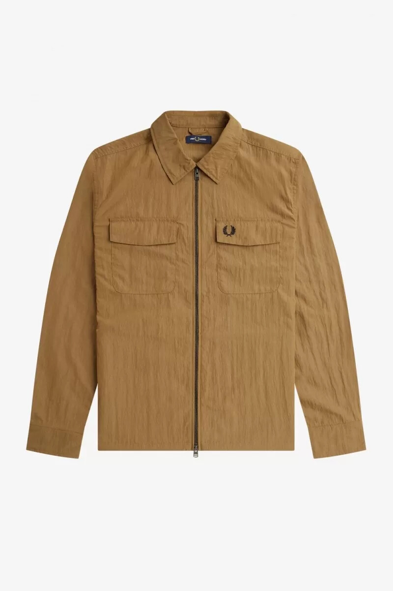 fred perry lätt herrskjorta med dragkedja brun
