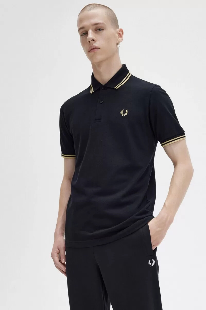 fred perry m12 herrskjorta svart champagne