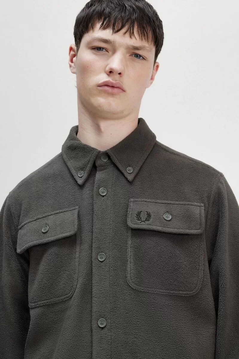 fred perry fleece herrskjorta field green