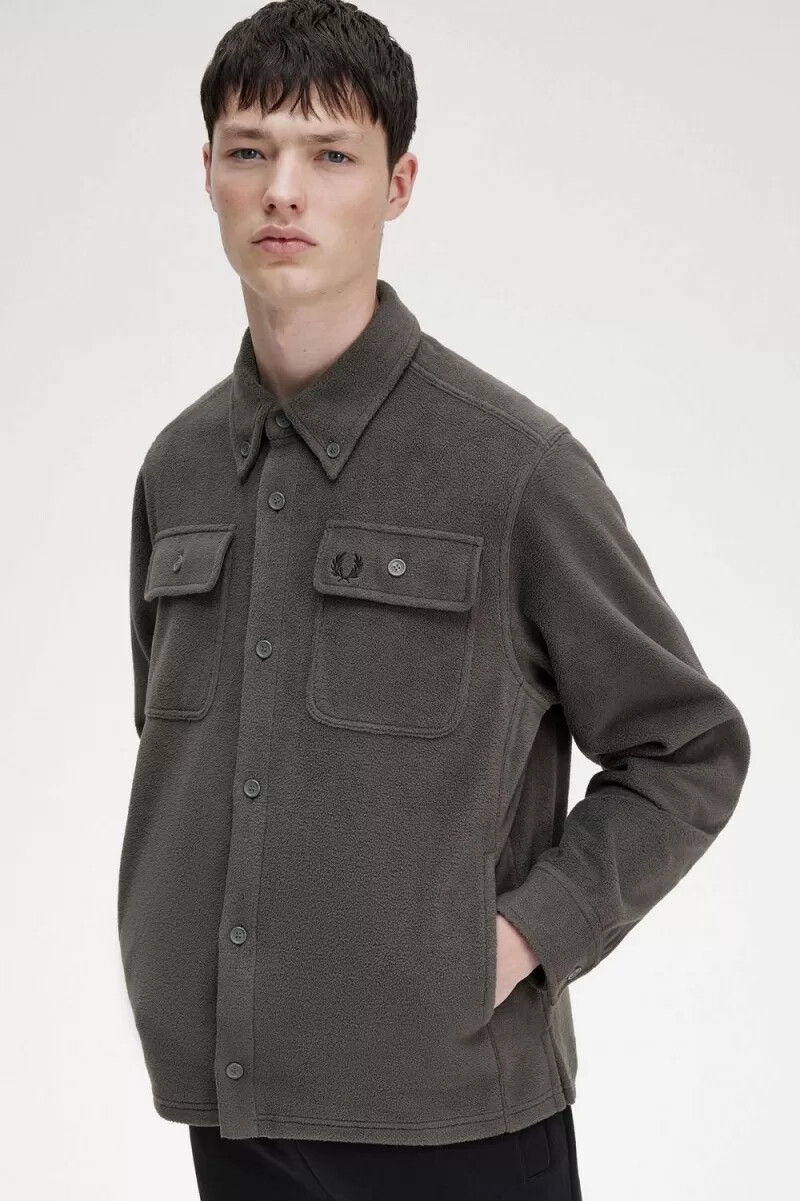 fred perry fleece herrskjorta field green