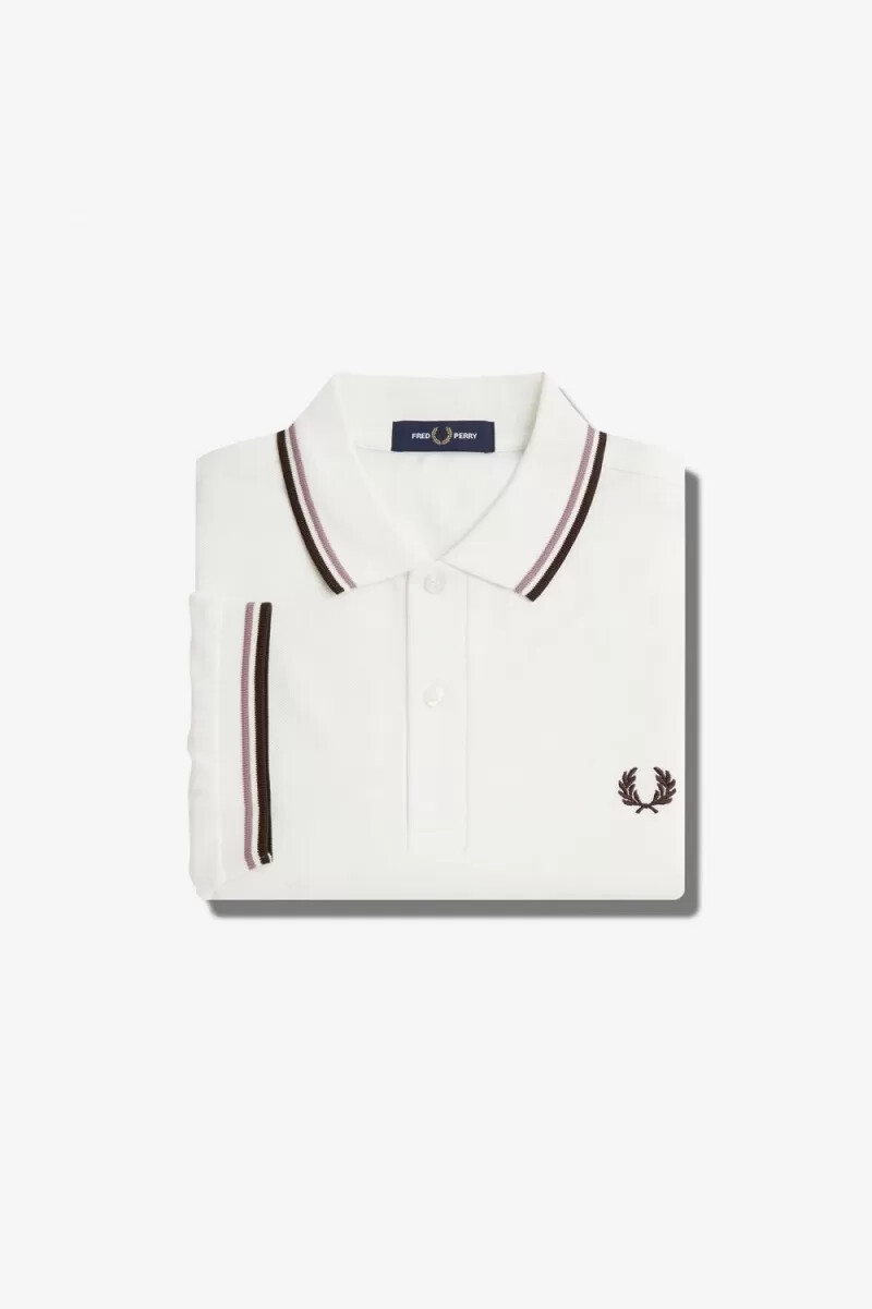 fred perry m3600 herrskjorta snövit djuprosa bränd tobak