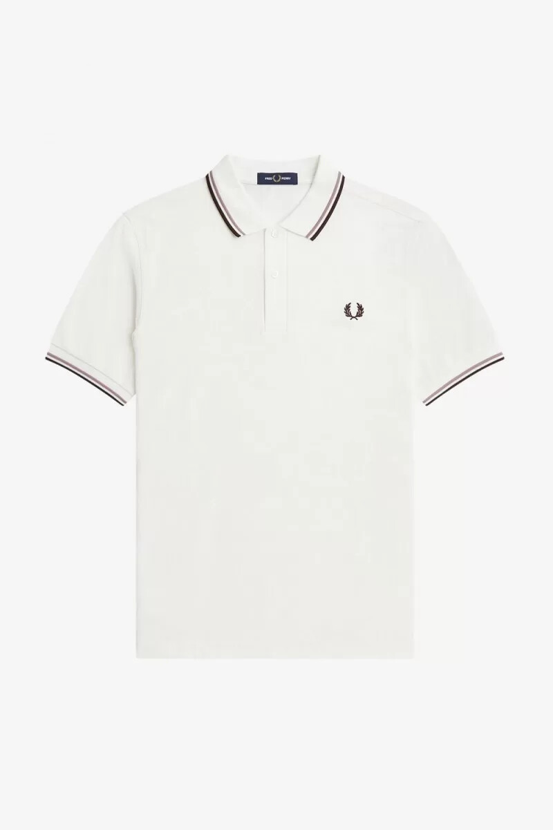 fred perry m3600 herrskjorta snövit djuprosa bränd tobak