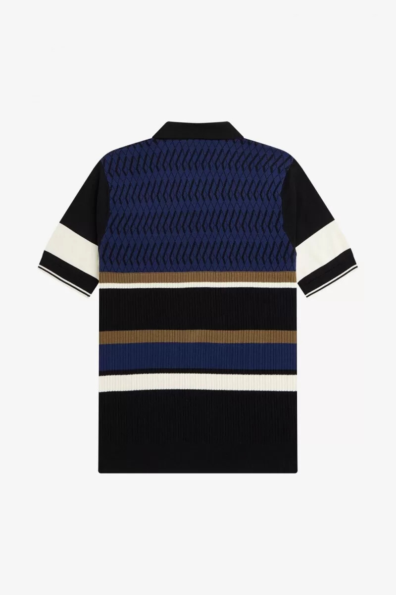 fred perry argyle panel stickad herrskjorta marinblå