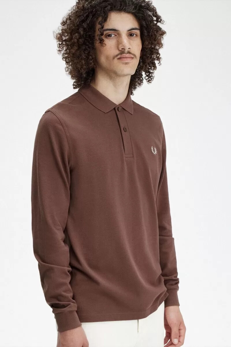 fred perry m6006 herrskjorta mörkröd varm grå