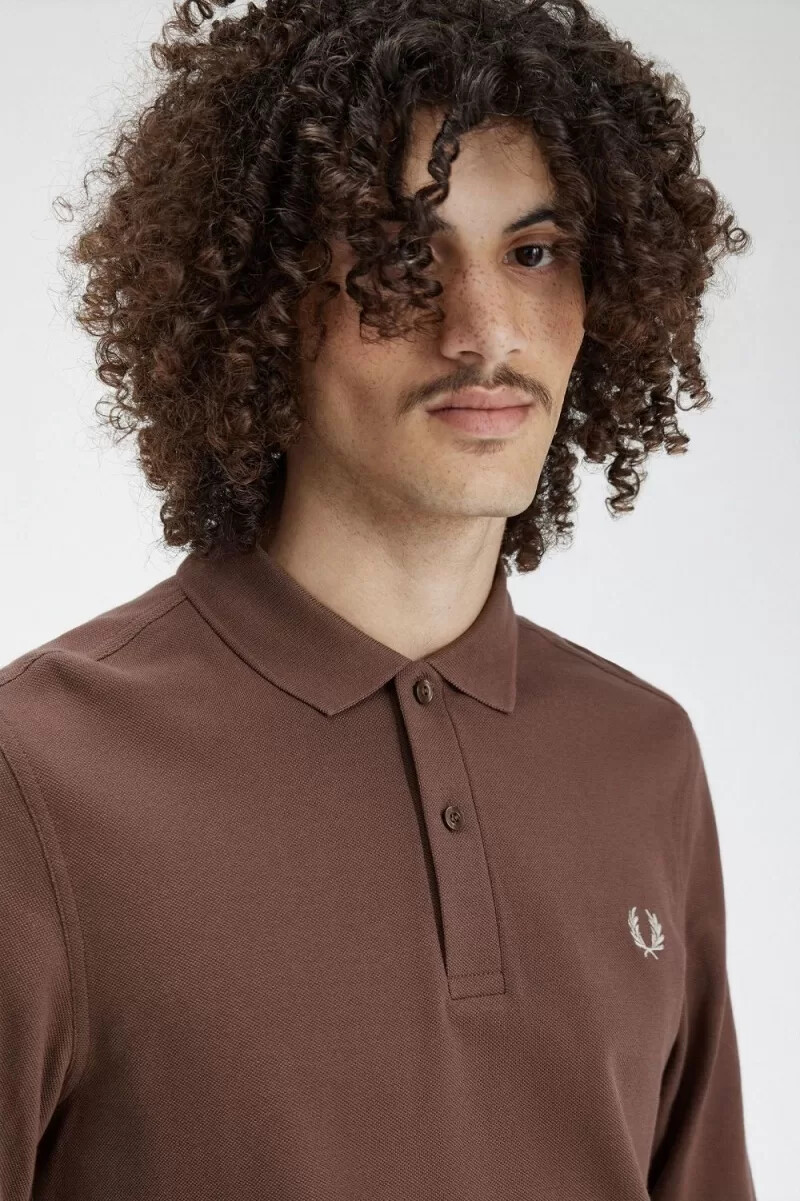 fred perry m6006 herrskjorta mörkröd varm grå