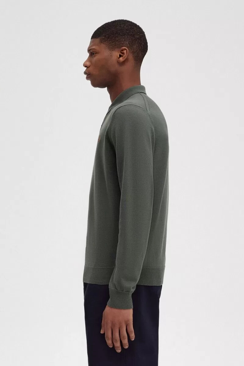 fred perry klassisk stickad herrskjorta field green