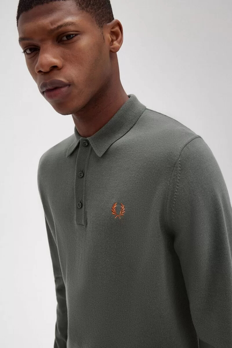 fred perry klassisk stickad herrskjorta field green