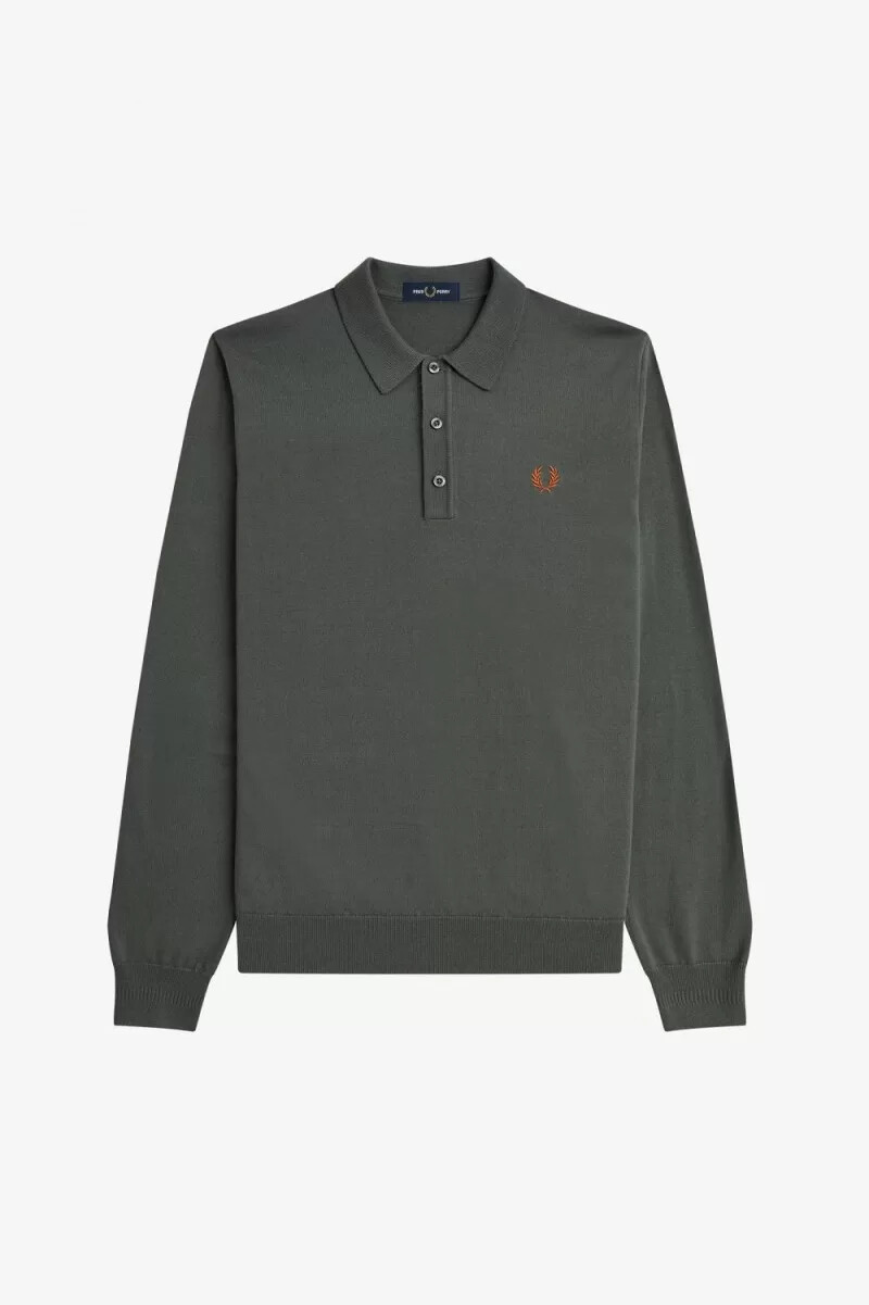 fred perry klassisk stickad herrskjorta field green