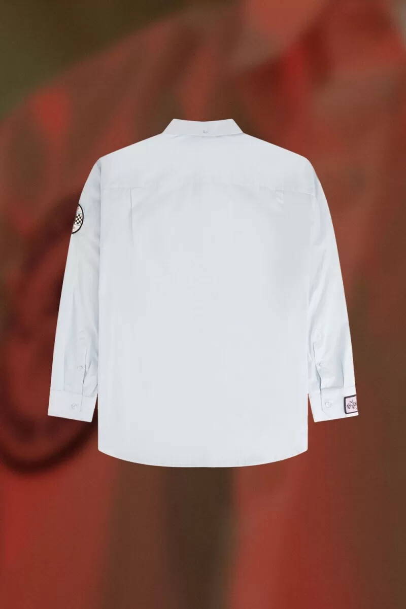 fred perry oversized patch detail herrskjorta cloud blue