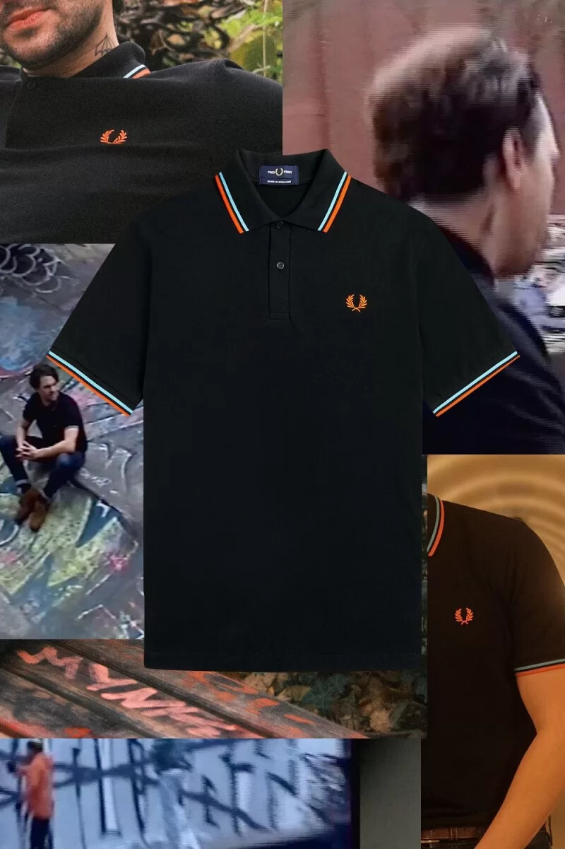 fred perry m12 herrskjorta svart hamburg himmelsblå orange sprayfärg