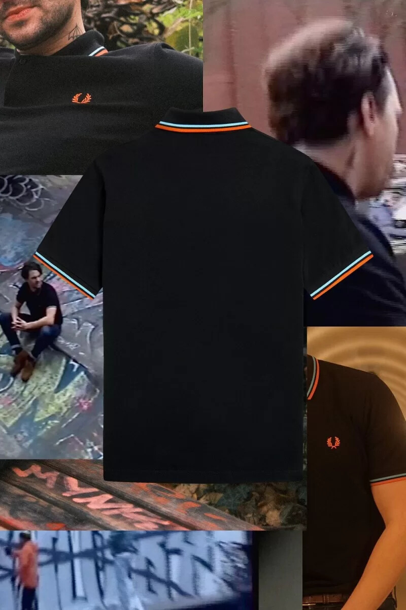 fred perry m12 herrskjorta svart hamburg himmelsblå orange sprayfärg