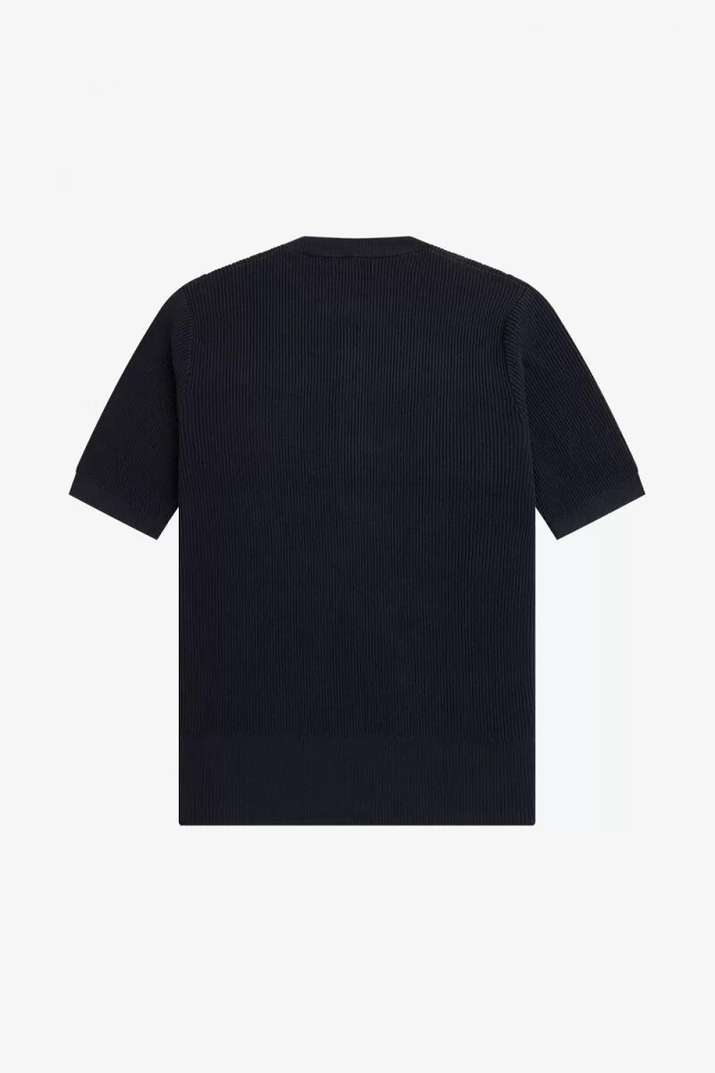 fred perry ribbad stickad herrskjorta marinblå