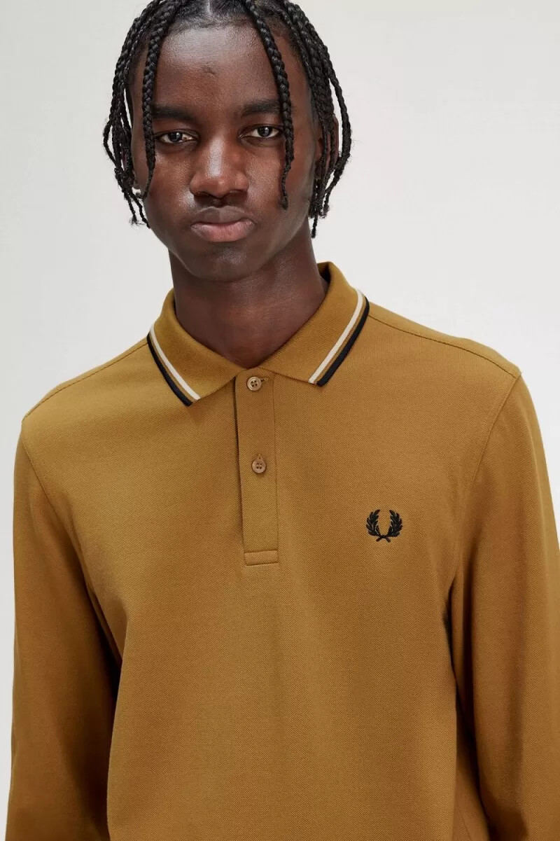fred perry m3636 herrskjorta mörk kaffe havregryn svart