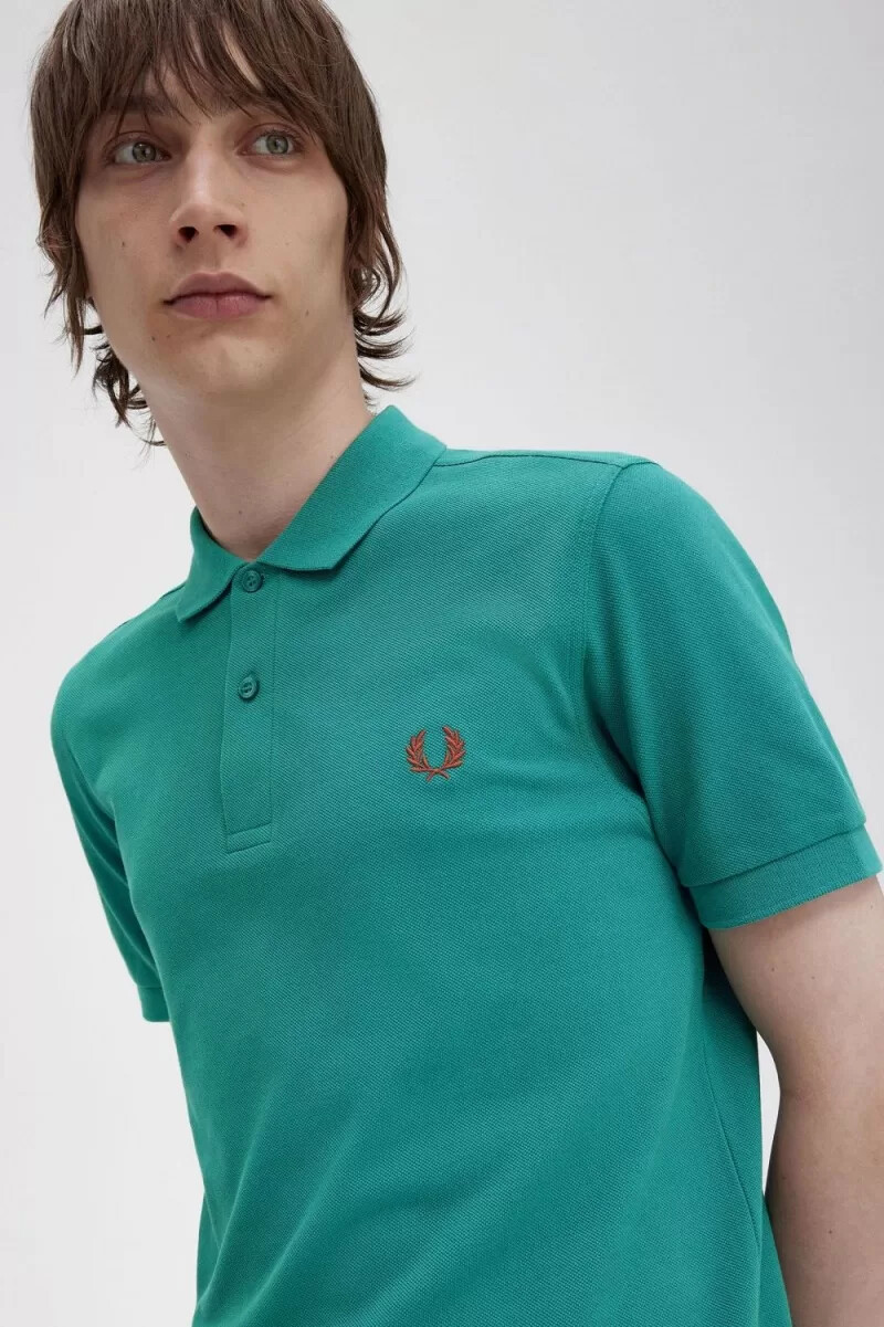 fred perry m6000 herrskjorta djup mintgrön whiskybrun