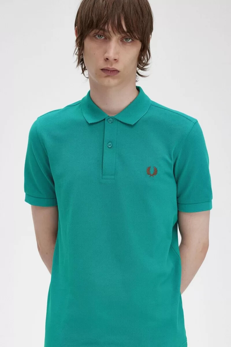 fred perry m6000 herrskjorta djup mintgrön whiskybrun