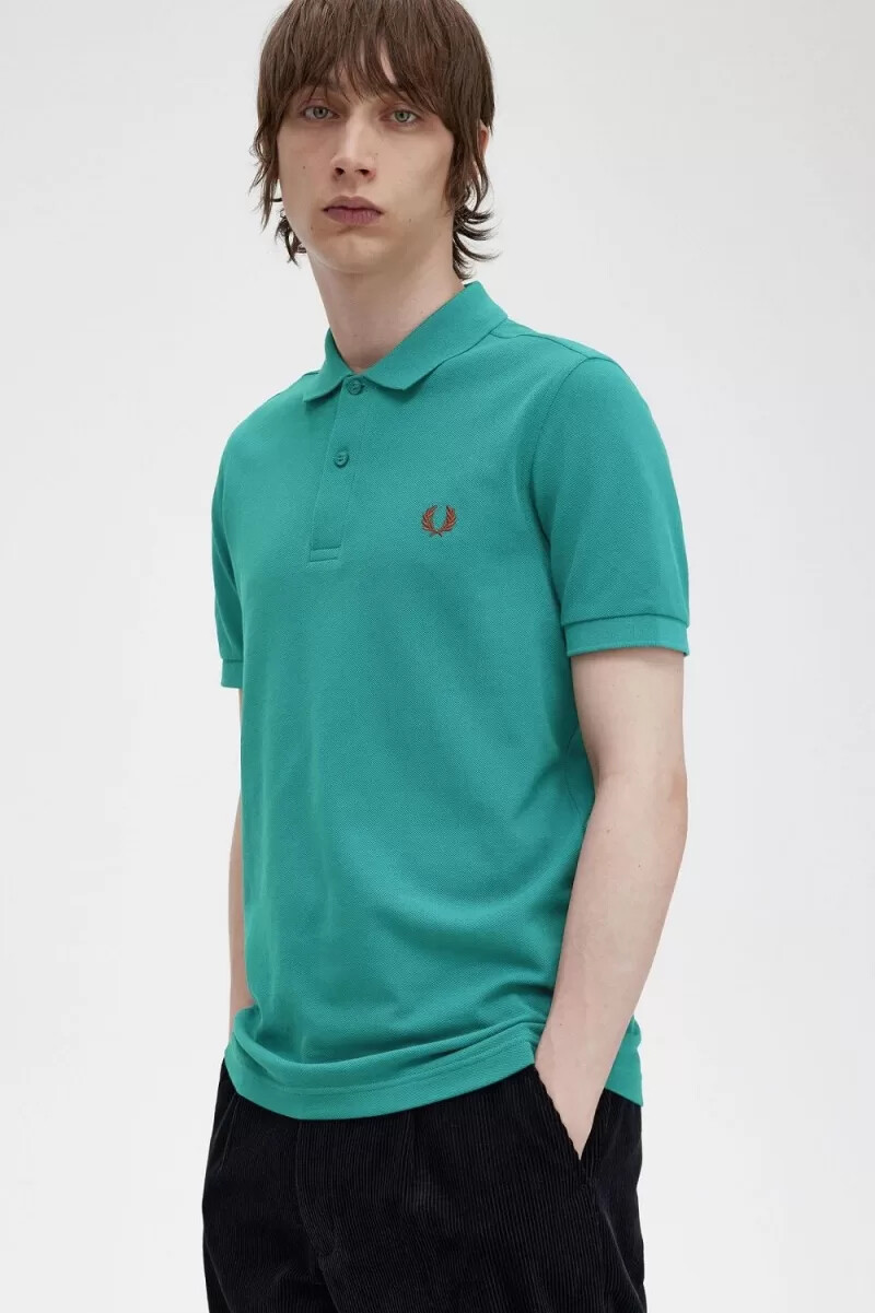 fred perry m6000 herrskjorta djup mintgrön whiskybrun