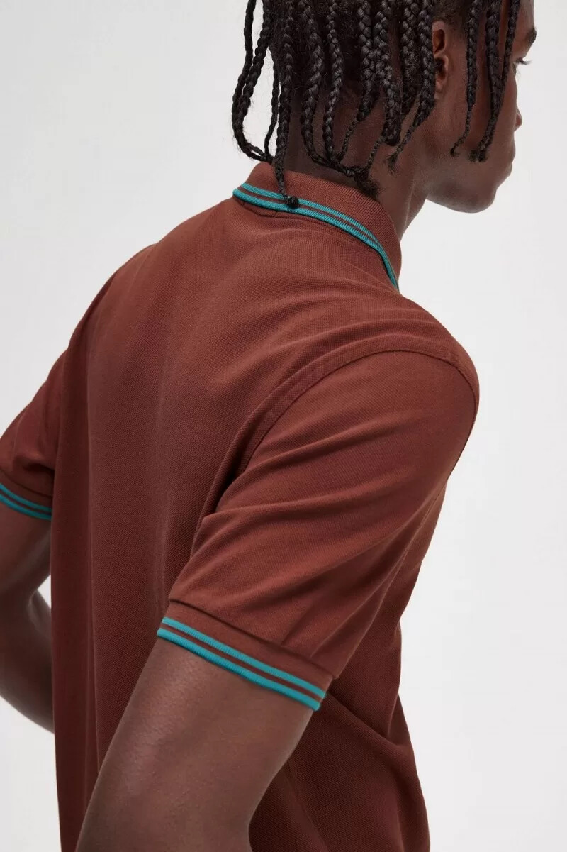 fred perry m3600 herrskjorta whiskybrun djup mint djup mint