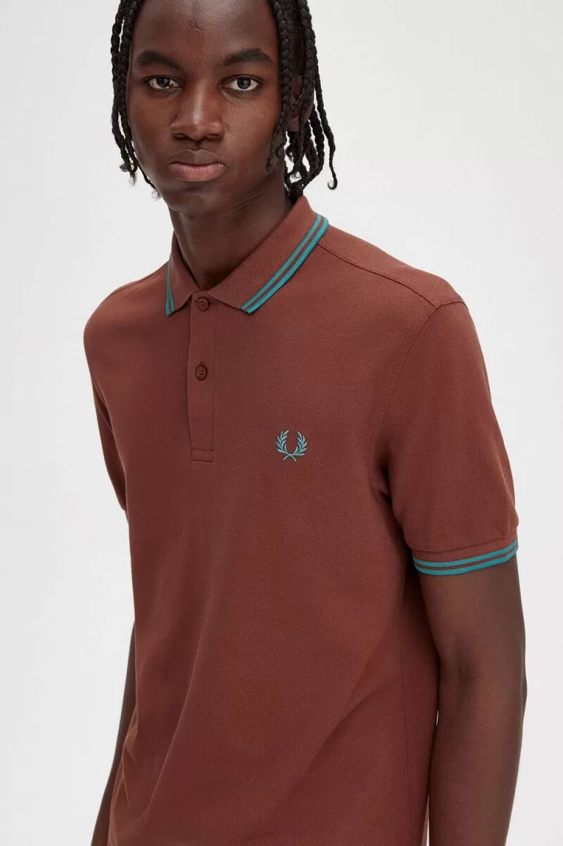 fred perry m3600 herrskjorta whiskybrun djup mint djup mint