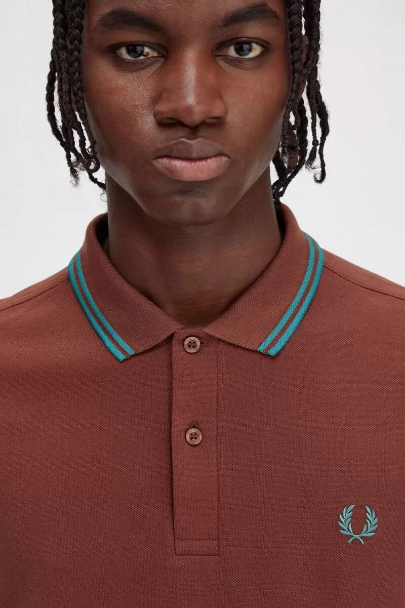 fred perry m3600 herrskjorta whiskybrun djup mint djup mint