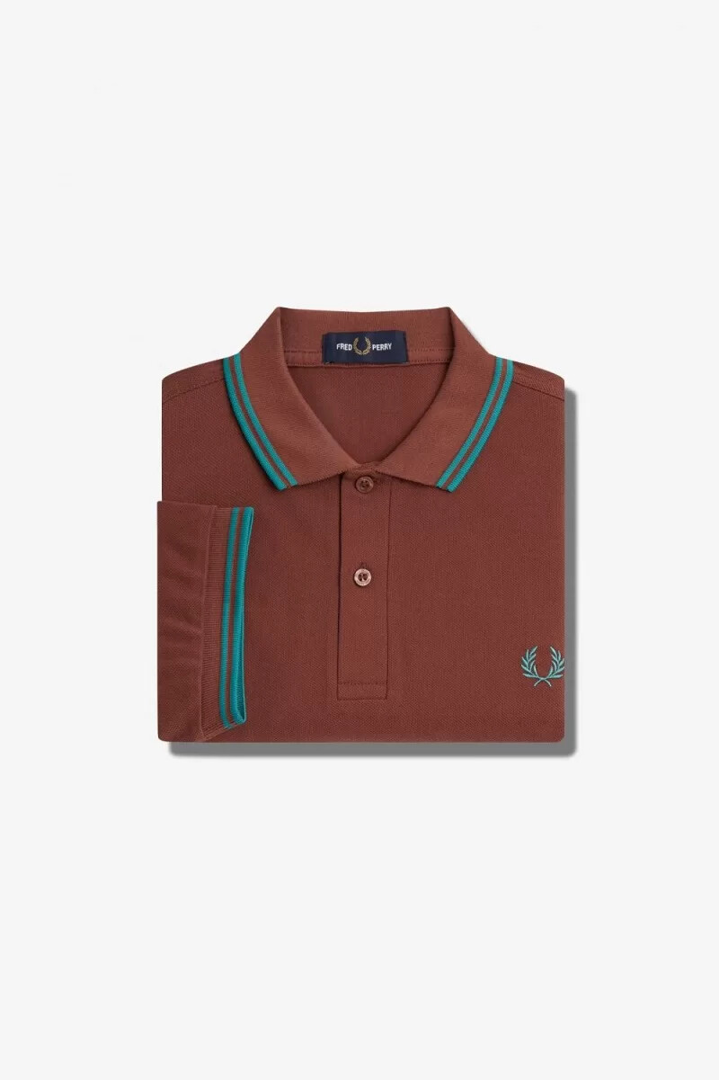 fred perry m3600 herrskjorta whiskybrun djup mint djup mint