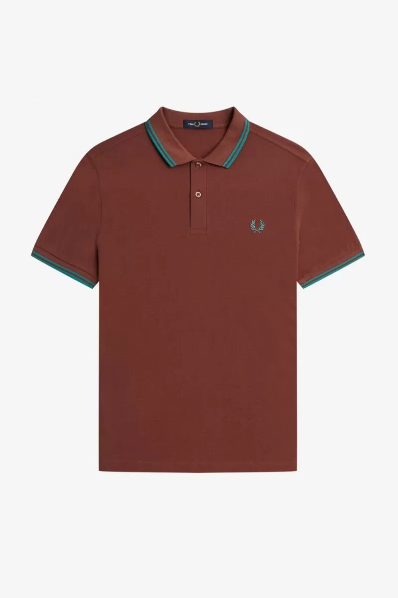 fred perry m3600 herrskjorta whiskybrun djup mint djup mint