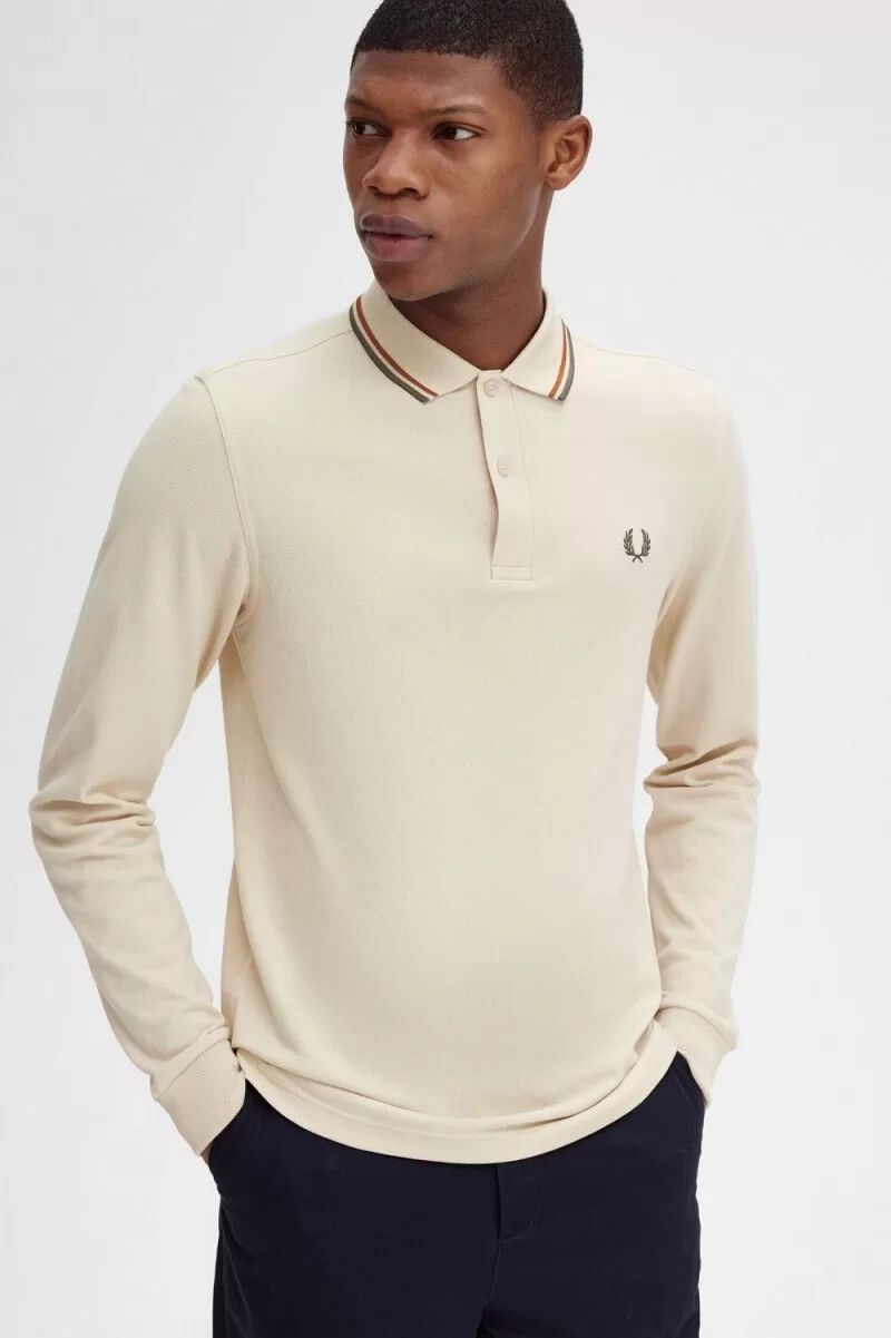 fred perry m3636 herrskjorta havregryn brun fältgrön