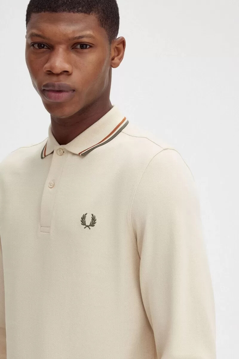 fred perry m3636 herrskjorta havregryn brun fältgrön