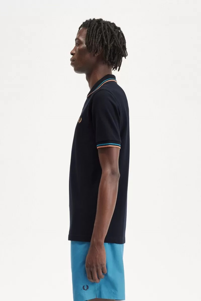 fred perry m3600 herrskjorta marinblå cyberblå ljusrost