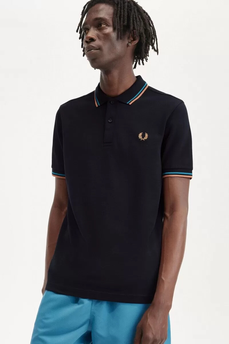 fred perry m3600 herrskjorta marinblå cyberblå ljusrost