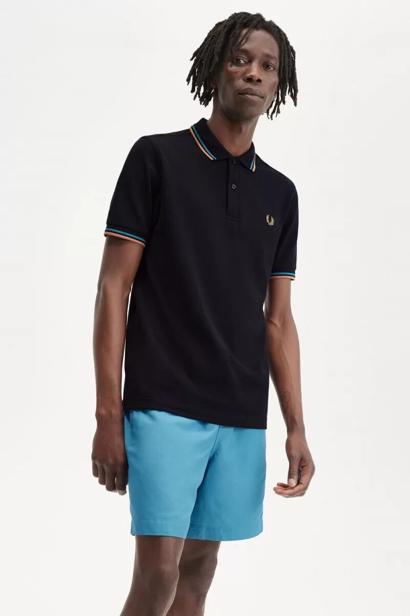 fred perry m3600 herrskjorta marinblå cyberblå ljusrost