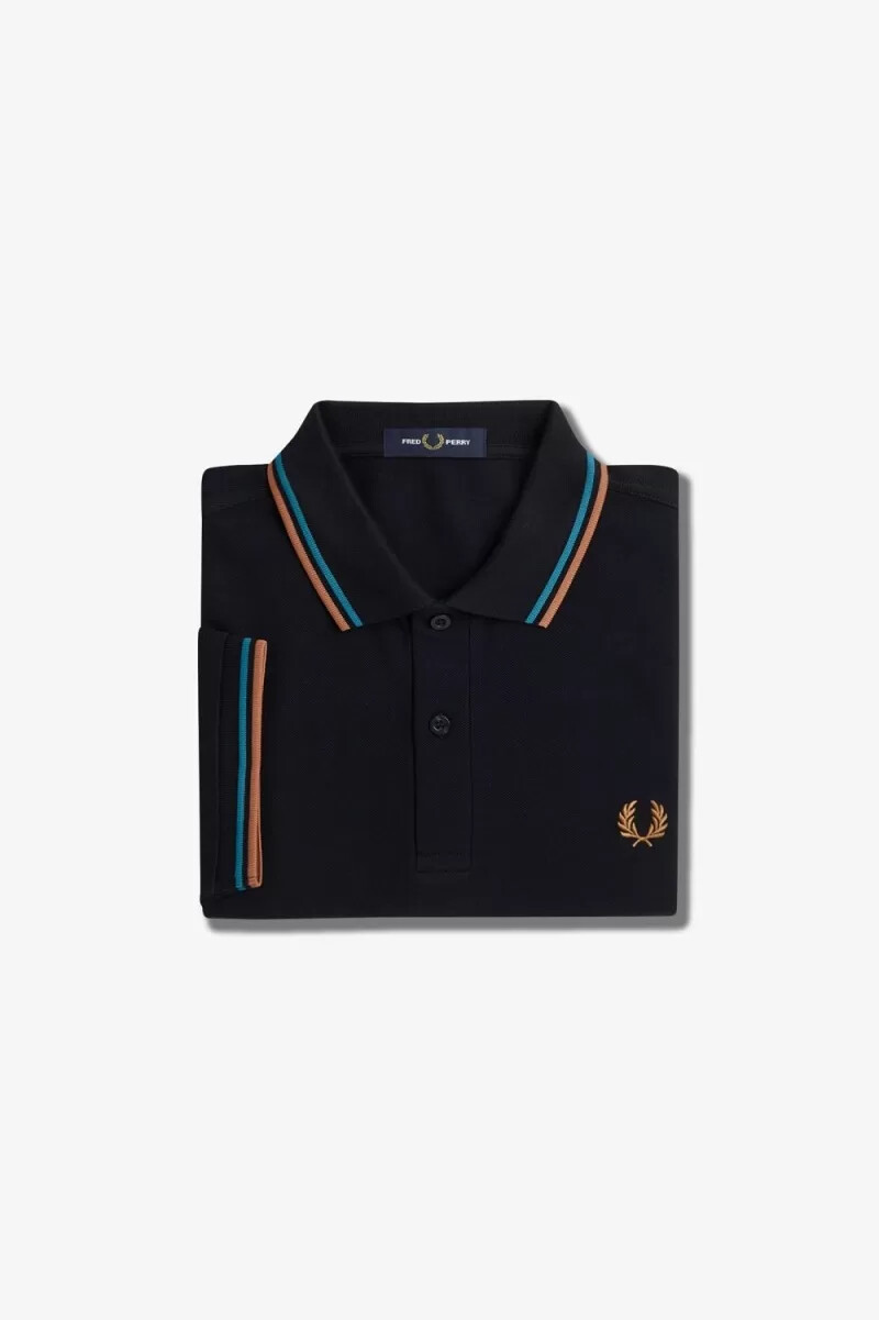 fred perry m3600 herrskjorta marinblå cyberblå ljusrost
