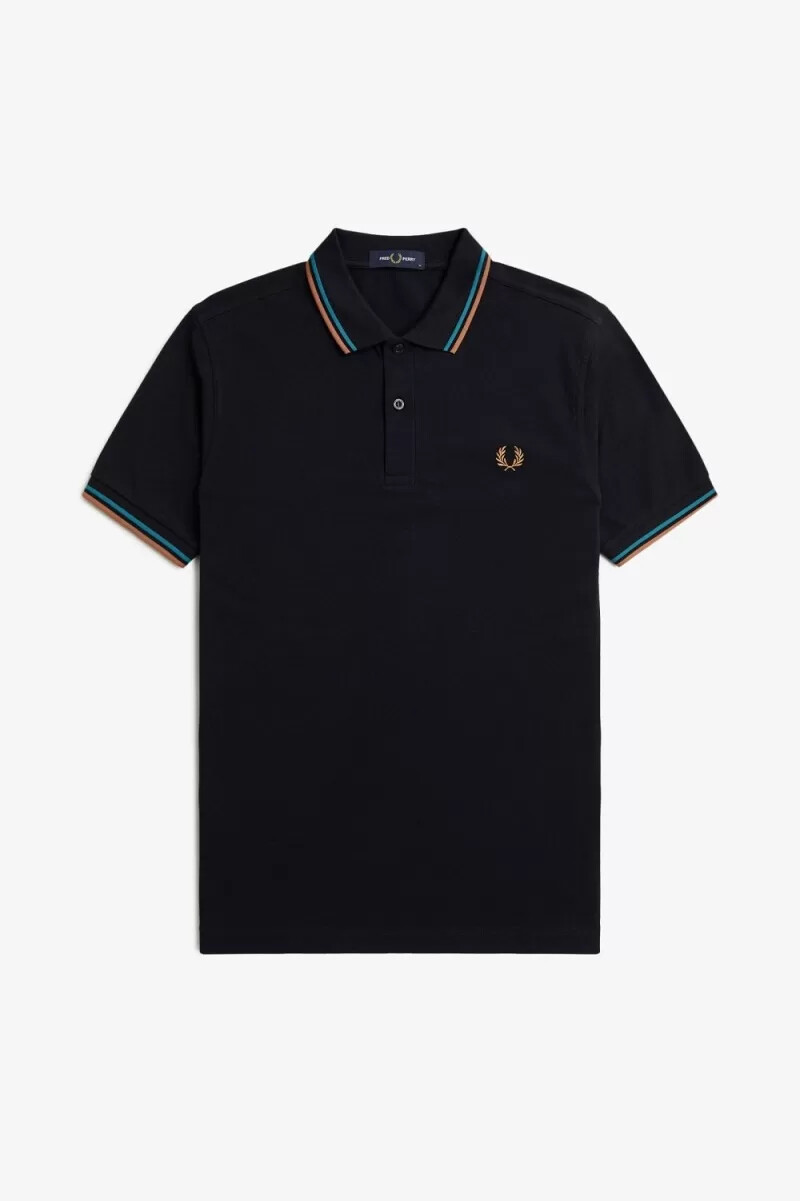 fred perry m3600 herrskjorta marinblå cyberblå ljusrost