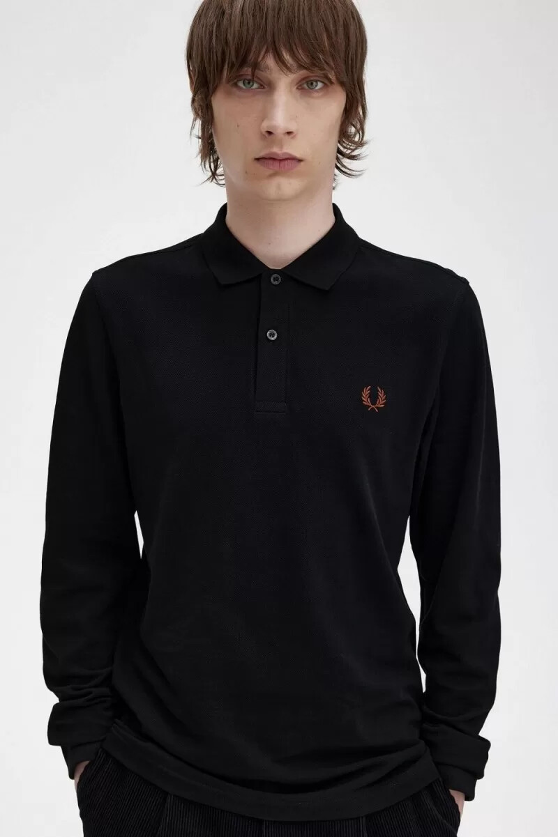 fred perry m6006 herrskjorta svart whiskybrun