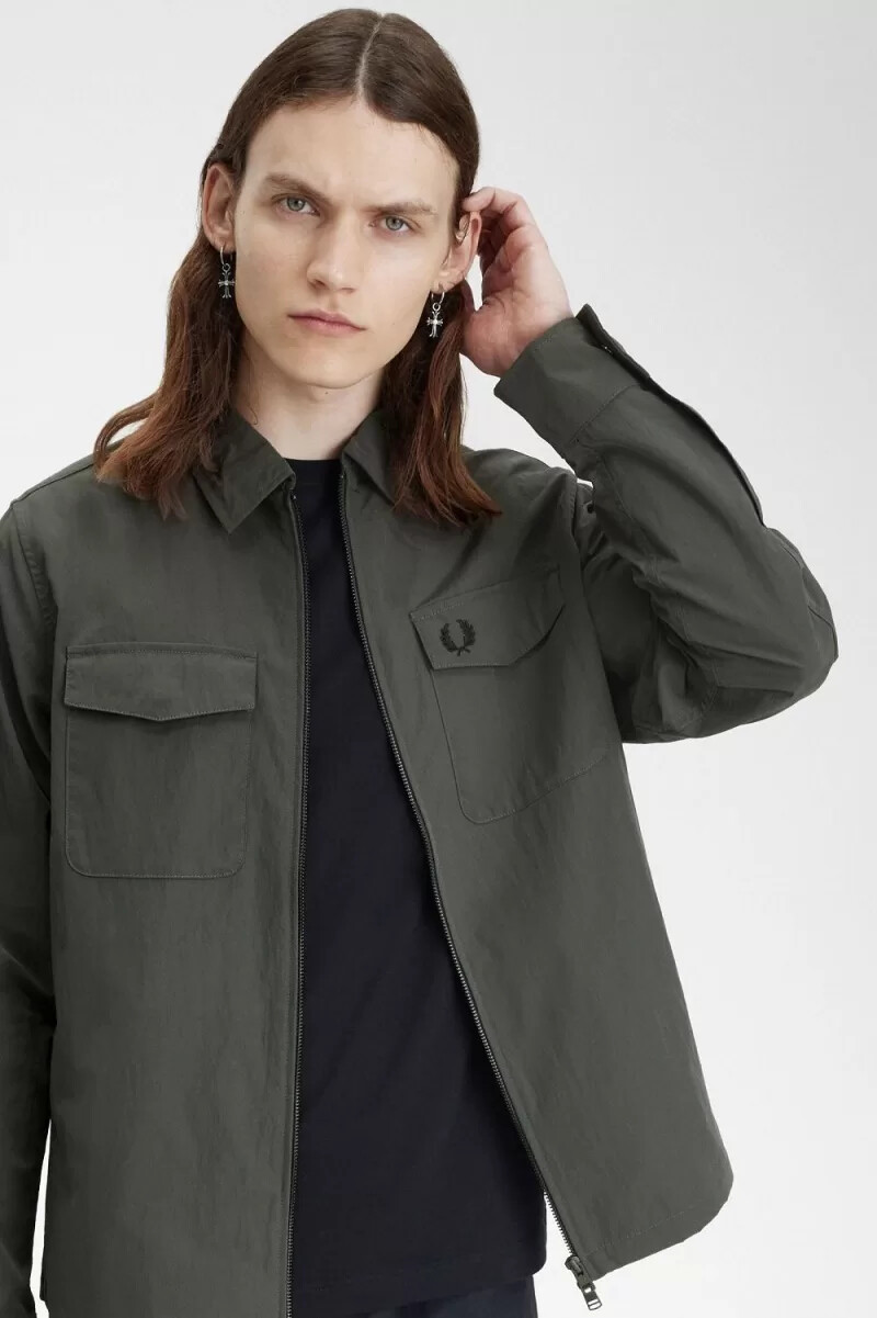 fred perry lätt herrskjorta med dragkedja grön