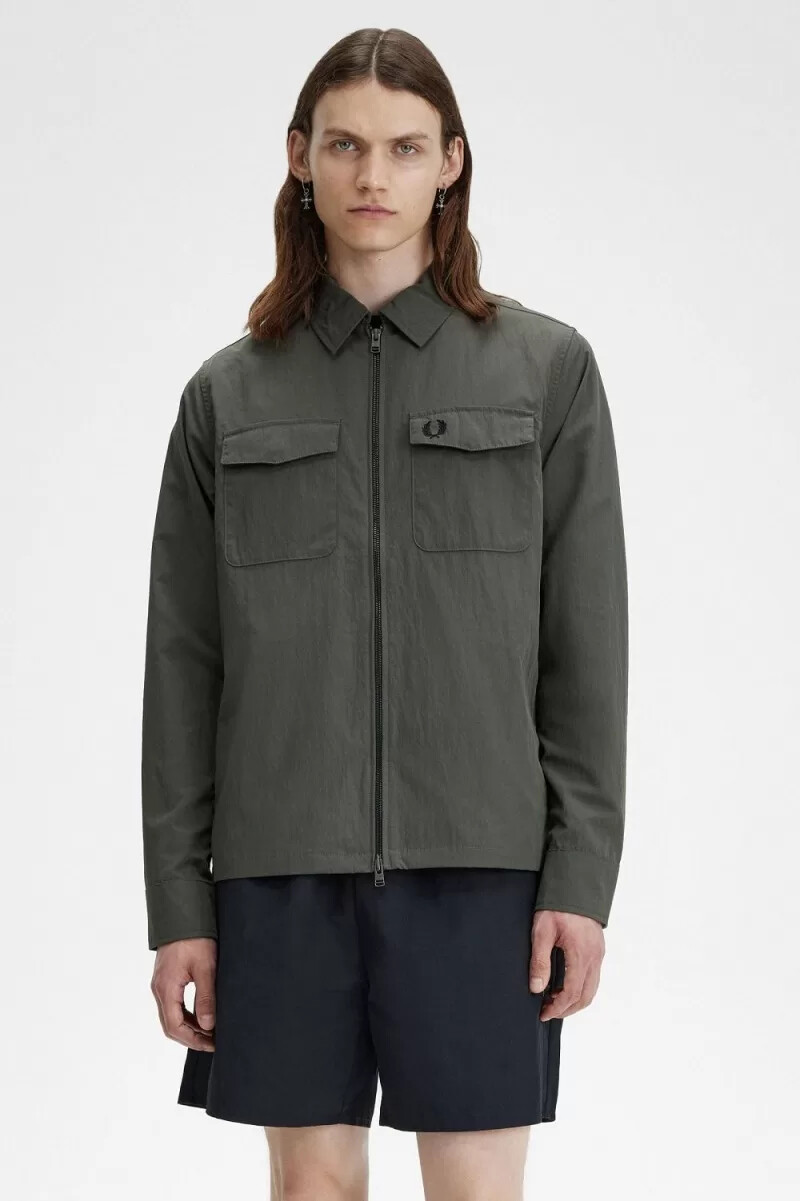 fred perry lätt herrskjorta med dragkedja grön