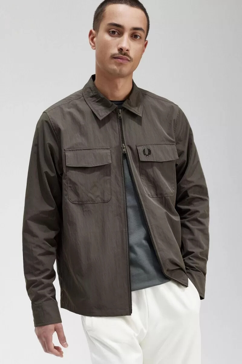 fred perry lätt herrskjorta med dragkedja grön
