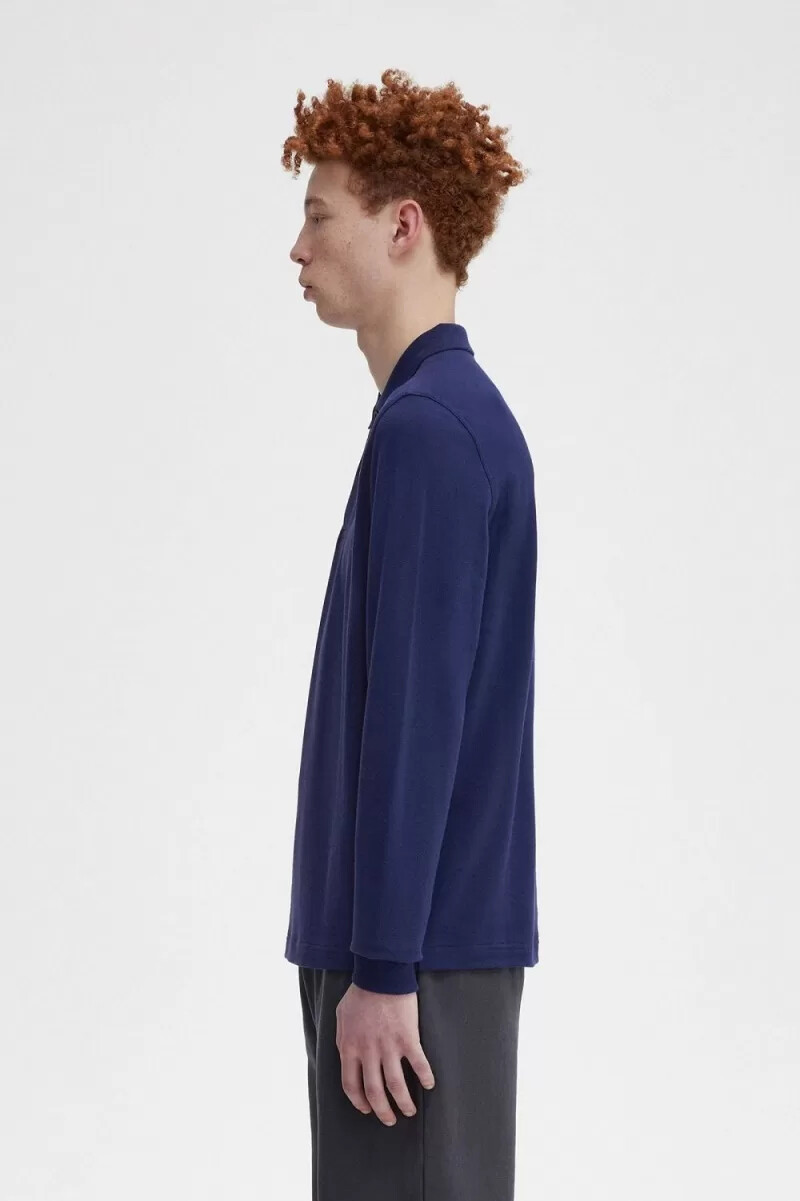 fred perry m6006 herrskjorta fransk marinblå whiskybrun