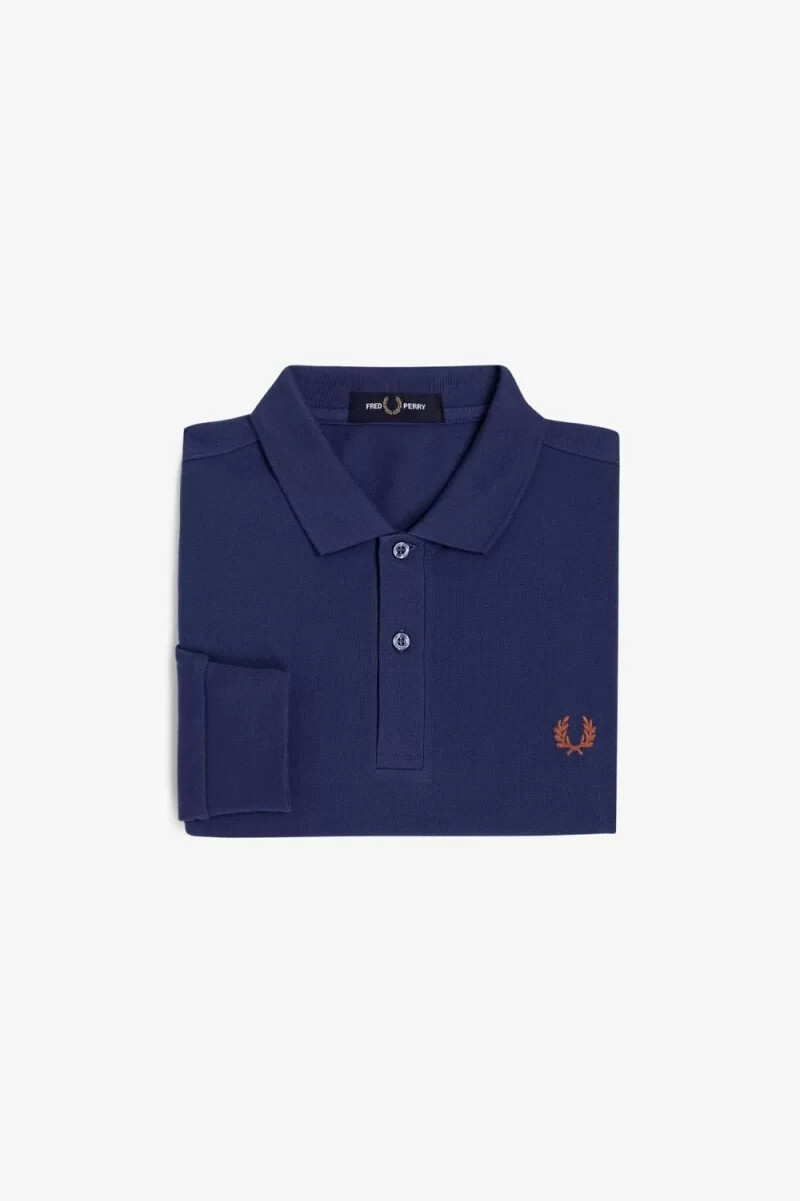 fred perry m6006 herrskjorta fransk marinblå whiskybrun