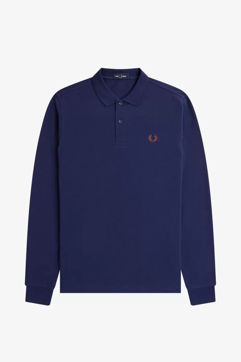 fred perry m6006 herrskjorta fransk marinblå whiskybrun
