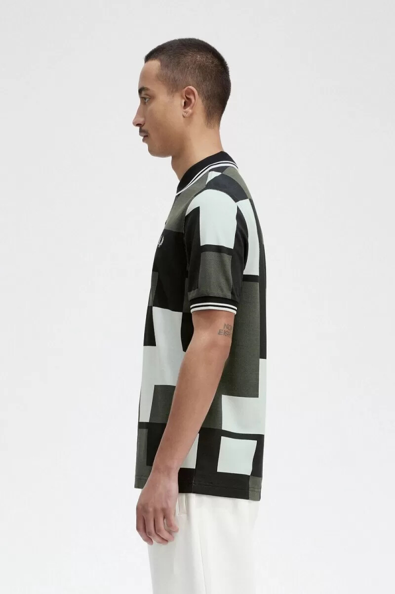 fred perry pixel print herrskjorta ljusblå