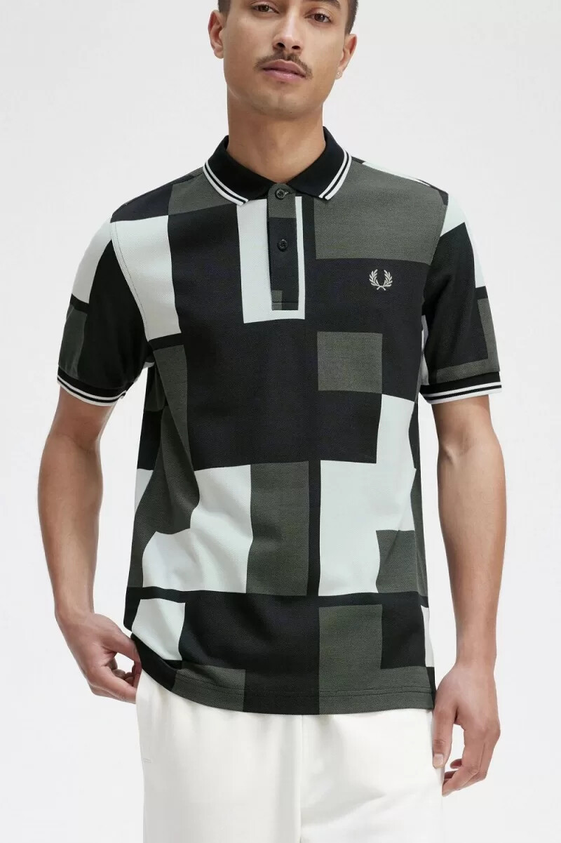 fred perry pixel print herrskjorta ljusblå