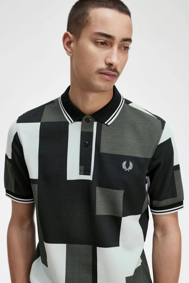 fred perry pixel print herrskjorta ljusblå